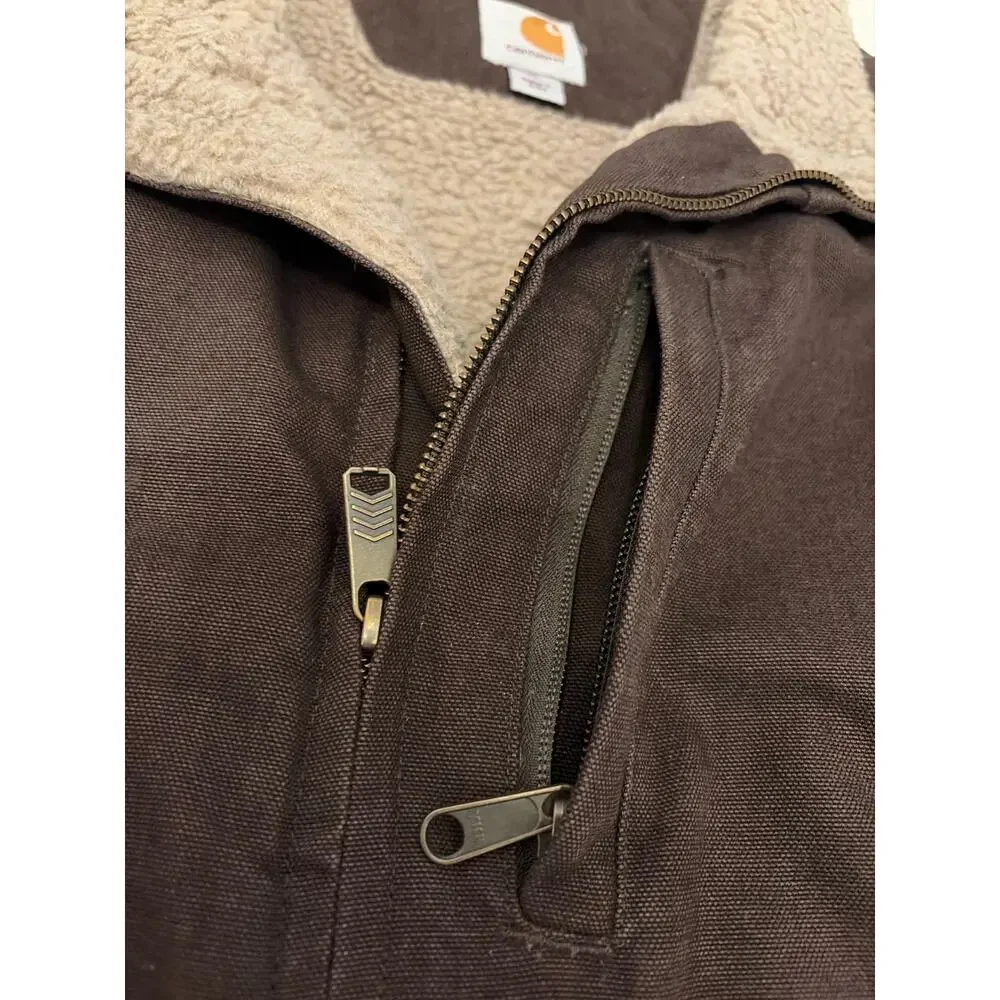 Carhartt Sherpa Lined Vest Men’s XL Dark Brown Canvas Workwear Full Zip - Picture 11 of 12